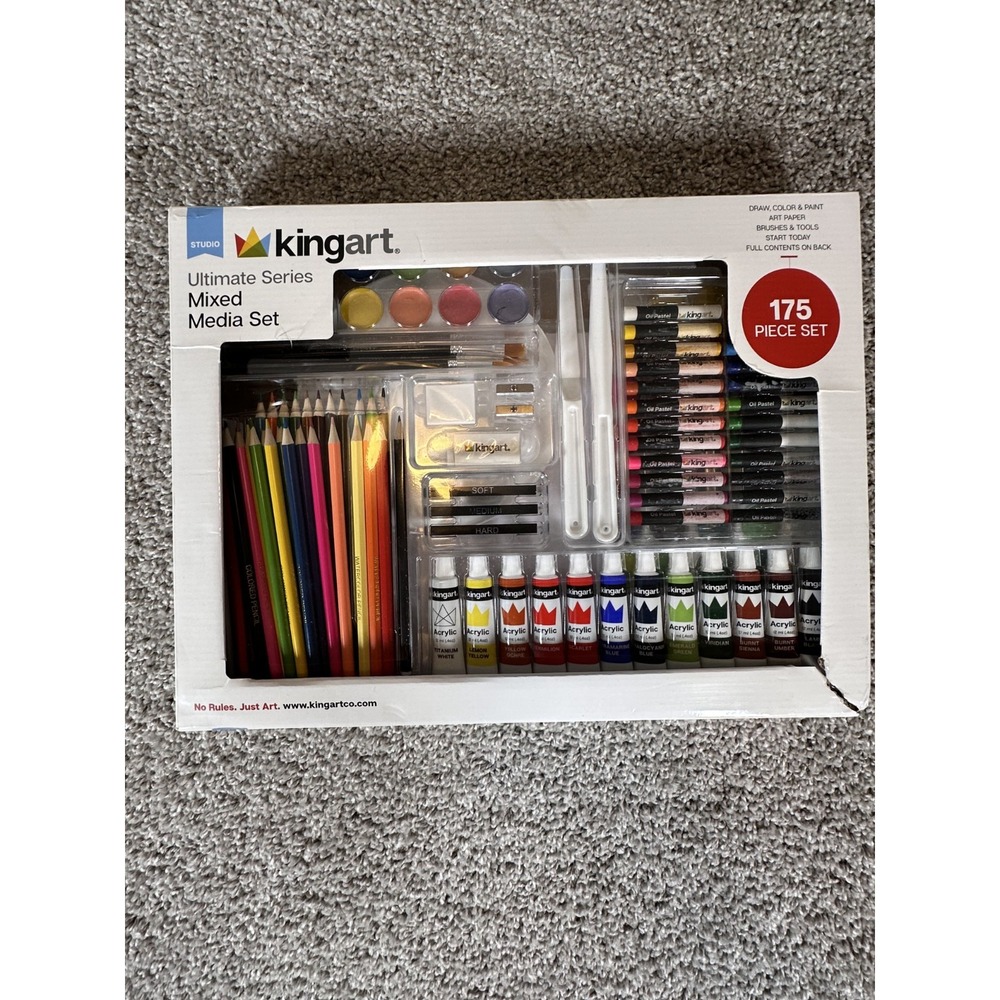 Kingart‎ Ultimate Series Mixed Media Set 175 Pcs Pencils Oil Pastels Brushes NWT
